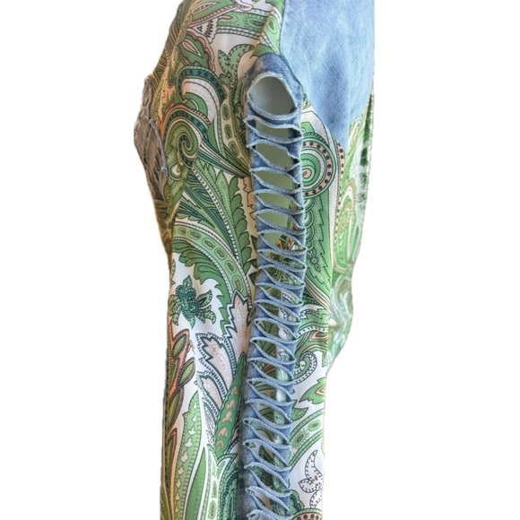 A.Z.I. New York Paisley Denim Chiffon Lattice Open Long Sleeve button Down Top S - Picture 5 of 15